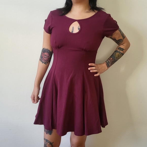 Rock Steady maroon skater dress keyhole cutouts - Picture 1 of 7